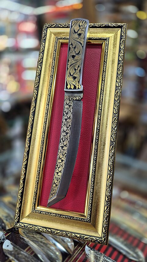 14K Altın Gravür İşleme Namlu ve Kabza Tanto - 1